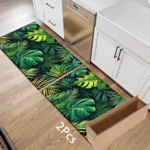 1 pieza Alfombra con estampado de hojas, tapete de lana sintética - Altamente absorbente, fácil de limpiar, adecuado para decoración del hogar, estilo rústico, entrada, interior, habitación, cocina, comedor, oficina pequeña/oficina en casa, fregadero, lavandería, felpudo, tapete de cocina, tapete antideslizante - Multicolor - Ver 16