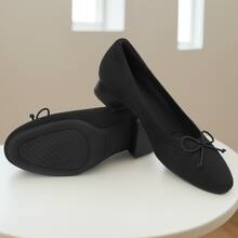 JENN ARDOR Women's Slip On Knit Mesh Flats Shoes Casual Chunky Pumps For Women Dress Ballet Heels Round Toe - 黑色 - 查看 2