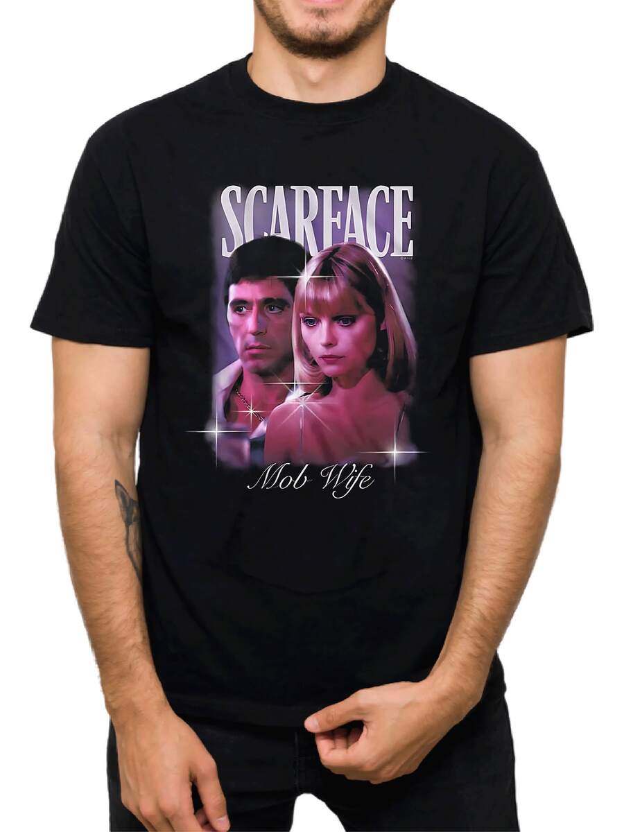 Camiseta masculina de algodón puro con estampado gráfico moderno, estilo casual de verano, cuello redondo cómodo y diseño de moda para uso diario - Negro - Ver 1
