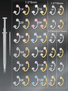 CIZME 3 pièces Anneaux de nez en acier inoxydable, anneaux de nez filetés intérieurs 16G, unisexe, double cristal en forme de fer à cheval pour le nez, le septum, la lèvre, les sourcils, le cartilage de l'oreille - Pince à boule effilée de 8 mm pour le remplacement de bijoux - Multicolore - Voir 4