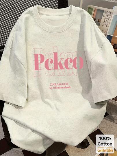 Letter Graphic Short Sleeve Midi T-Shirt, Stylish Casual Top For Women