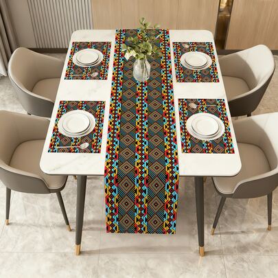 1/4/5/6/7/20 pezzi Set di tovaglia e tovagliette con motivo geometrico retrò multicolore in stile bohémien per decorazioni di festival islamici, celebrazioni arabe, casa, cucina, esterno, giardino, festa, ristorante, decorazione per la casa