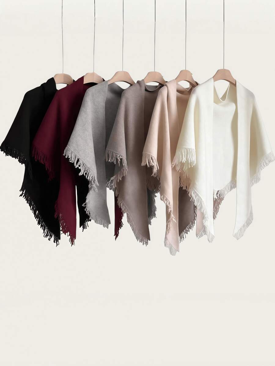 1 pièce Écharpe triangulaire à gland de couleur unie minimaliste et haut de gamme, châle triangulaire polyvalent pour femmes pour pièce climatisée, tour de cou - Multicolore - Voir 1