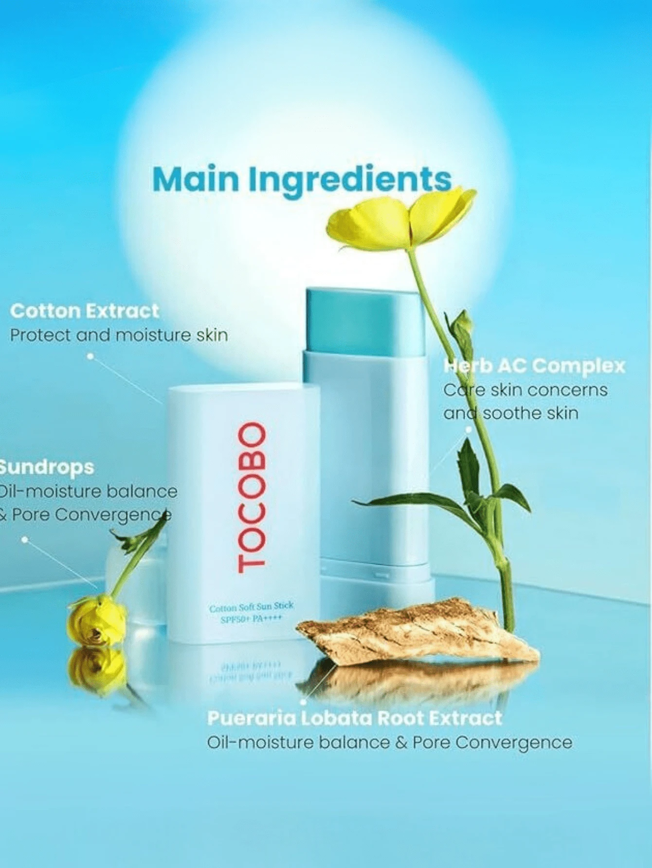 TOCO Protector Solar en Barra Algodón Suave Stick Solar 10ML,Esta barra de protección solar química y mineral ofrece protección UV SPF 50+ PA++++. Hidrata la piel con ingredientes naturales como el extracto de flor de onagra y el aceite de semilla de jojoba. Sun Stick calma la piel y controla el exceso de sebo con AC Herb Complex - Celeste - Ver 1