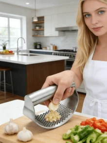 1pcs Kitchen Garlic Press, 2025 New Model Garlic Grinder With Peeling Function, Kitchen Garlic Mashing Tool (Silver Style A), Labor-Saving Kitchen Tool For Women, Christmas Gift - Silver - View 9