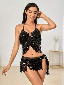 舞台及社交舞蹈配饰套装，亮片流苏装饰，演出必备的华丽装饰品 - 彩色 - 查看 6