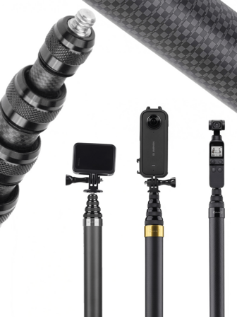 适用于360°运动相机的隐形自拍杆，3米碳纤维伸缩延长杆，带手持手柄，轻便长臂独脚架，兼容Insta360 X系列、GoPro、 Action等相机，适用于旅行、运动和户外拍摄。