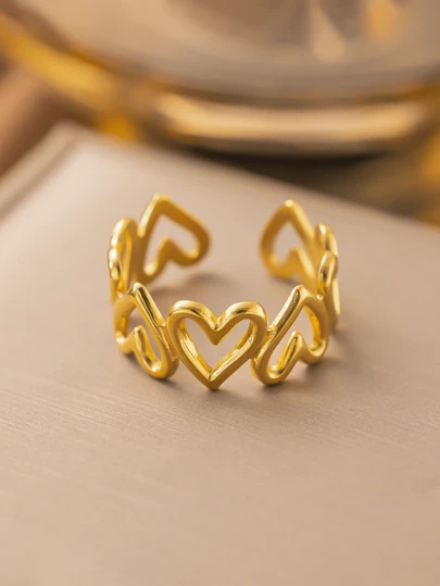 1 pieza Anillo de acero inoxidable con forma de corazón abierto de moda para mujeres, accesorio único para vacaciones, adecuado para uso diario casual