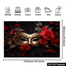 Mască 2D plată, 1 buc, pentru petrecere de carnaval, roșie, auriu-roșu, cu fundal de diamant, fundal pentru bal mascat, fundal pentru studio foto de ziua de naștere, recuzită pentru studio de cabină foto, articole pentru petrecere