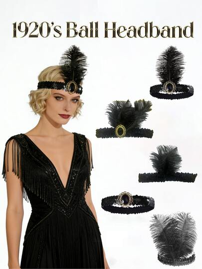 Diadema con plumas de estilo flapper de los años 20 - Tocado de plumas de avestruz de colores mixtos de lujo, adecuado para fiestas de Navidad, mascaradas, Nochevieja, carnavales y disfraces retro de Halloween