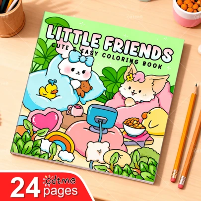 GDTME 1pc "Fluffy Happiness" Coloring Book, 24 Pages Thick Paper, 7.87*7.87inch, Recommended For Beginners, Office Stress Relief, Parent-Child Interaction, Gift For Friends, Suitable For Holiday Gatherings