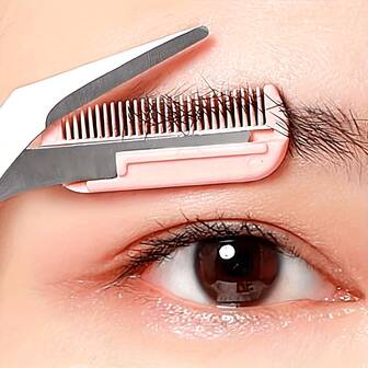1pc Pink Eyebrow Razor With Brow Brush, Stainless Steel Comb Eyebrow Trimmer Scissors, Precise Grooming Tool For Perfect Brows
