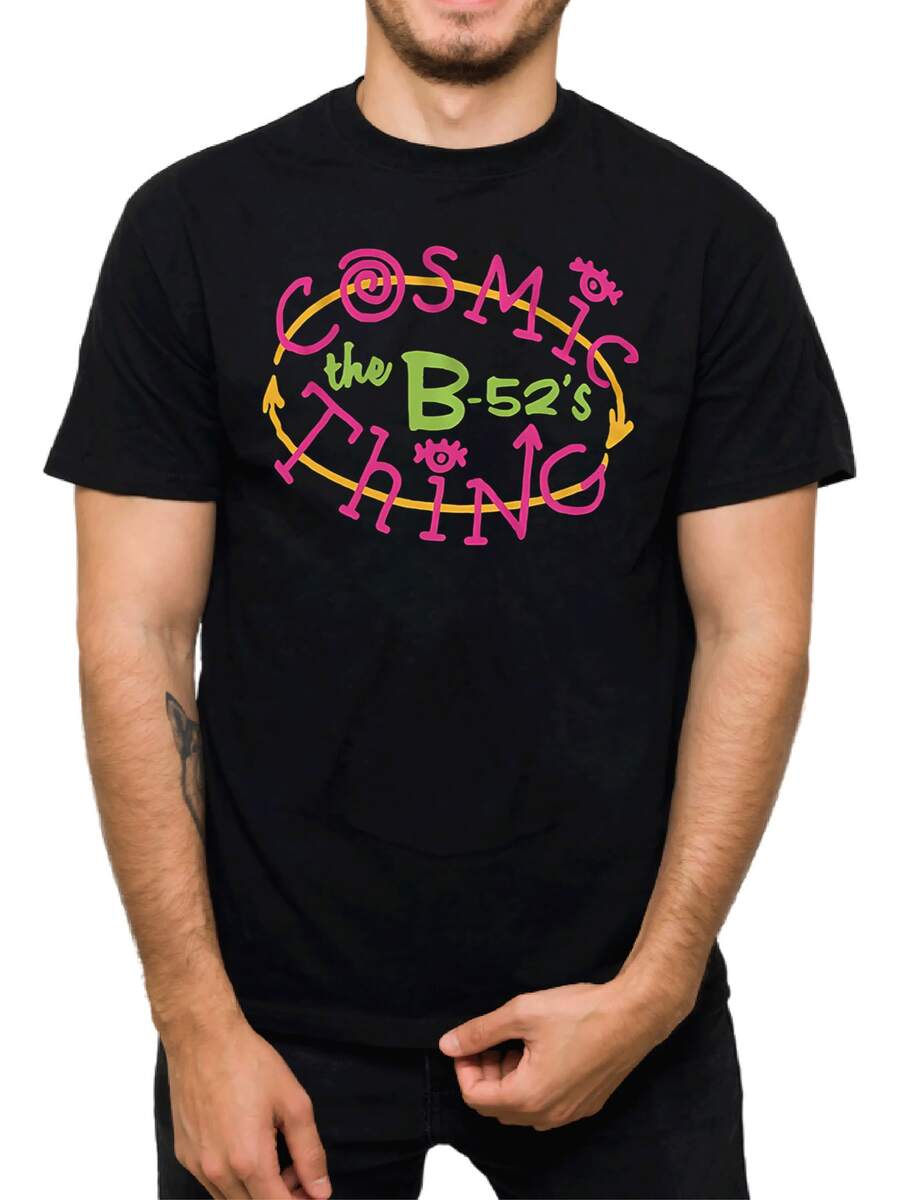 Camiseta masculina de algodón puro con estampado gráfico colorido, cuello redondo, estilo casual moderno y ajuste cómodo ideal para uso diario y moda urbana - Negro - Ver 1