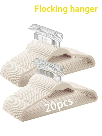 20/10/1pcs Flocked Flocked Hangers, Household Seamless, Shoulder Protection, Hang Clothes Without Bulging, Clothes Drying Support, Organizer, Dry & Wet Use, Bedroom Storage Hanger, Suitable For Bedroom, Balcony, Dormitory, Bathroom, Back To School Hanger, Save Wardrobe Space, Fit For T-Shirts, Jackets, Pants, Coats, Women Dresses, Skirts, Etc.