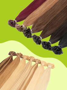 直发U型接发，真人发，角蛋白美甲接发，冷融合接发片，真人发，Remy品质，角蛋白热融合，直发，自然柔顺，黑色、棕色、金色挑染，12-22英寸，每包28-30克，适合所有种族女性，百搭发型 | 自然外观 | 挑染发丝 - 彩色 - 查看 4