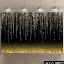 2D Flat 1pc, Black And Gold Glitter Shiny Background, Birthday Party Decor Photography Backdrop, Gold Black Dots Wedding Birthday Party Decor Photo Shoot Background, Multipurpose Decor, Holiday Gift, Polyester Material, No Power Required.