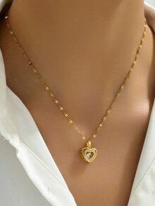 这款镀金不锈钢立方体和可活动心形吊坠项链，造型独特可爱，适合休闲、复古、时尚、街头风、通勤以及青少年情人节派对等场合佩戴。 - 彩色 - 查看 4