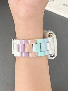 星光光滑硅胶表壳 + 亚克力塑料表带，兼容苹果 42mm 46mm 41mm 38mm 40mm 42mm 44mm 45mm 49mm 超薄日韩风女士表带，适用于 Series 10 9 8 SE 7 6 5 4 3，简约纯色运动腕带表带套装 - 香檳色 - 查看 7