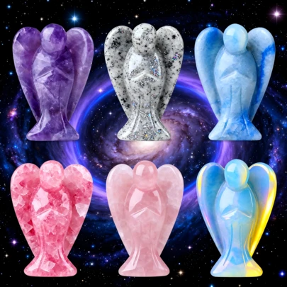 Glimmergrave Natural Stone Carved Gemstone Peace Angel Pocket Guardian Angel Healing Statue Decor, Original Carved Angel Decor, Raw Stone Decor