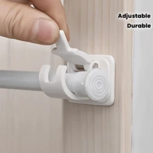 4-Piece Auxiliary Hook Set, Drill-Free Curtain Rod Support Set - Self-Adhesive, Suitable For Stylish Home Décor, Practical Hooks, Adjustable Wall Hooks, Suitable For Bedrooms, Living Rooms, Kitchens, And Bathrooms - White Rod Holder, Easy To Install, Made Of Durable Plastic, A Practical Little Item Suitable For Various Occasions And Scenes, A Must-Have For Halloween And Christmas. - Transparent - View 2