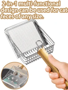 1个猫砂铲，木柄，宠物清洁用品，金属材质，适用于幼猫和成猫，易于放置，轻便，可重复使用且经久耐用，适用于猫砂盆。这款猫砂铲清洗非常方便，只需用水冲洗或擦拭即可。