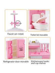 Mini Dual-Door Refrigerator, Dining Table Scene Model, Playhouse, Kitchen Dollhouse - Multicolor - View 5