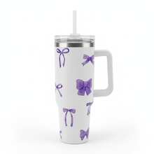 BENNY 1个浪漫蝴蝶结装饰40盎司大容量带把手保温杯，不锈钢真空保温杯，适合旅行、学校、办公室、户外、健身房、居家等场合，送给女性和青少年的礼物，节日和生日礼物（含吸管）