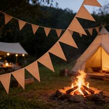 1/3 包 DIY 牛皮纸三角旗，自制彩色旗帜，36 面 6.8 x 5.1 英寸三角形旗帜，圣诞节教室装饰，生日派对，空白横幅带挂绳，可用于 DIY 绘画和书写 - 卡其色 - 查看 9