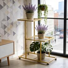 Soporte para macetas de 6 capas, estante de almacenamiento para plantas, ideal para decoración del hogar y el jardín, organizador creativo con un diseño muy bonito para interiores y exteriores. - Tres capas de oro - Ver 10