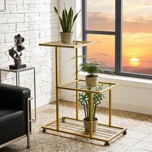 Soporte para macetas de 6 capas, estante de almacenamiento para plantas, ideal para decoración del hogar y el jardín, organizador creativo con un diseño muy bonito para interiores y exteriores. - Tres capas de oro - Ver 3