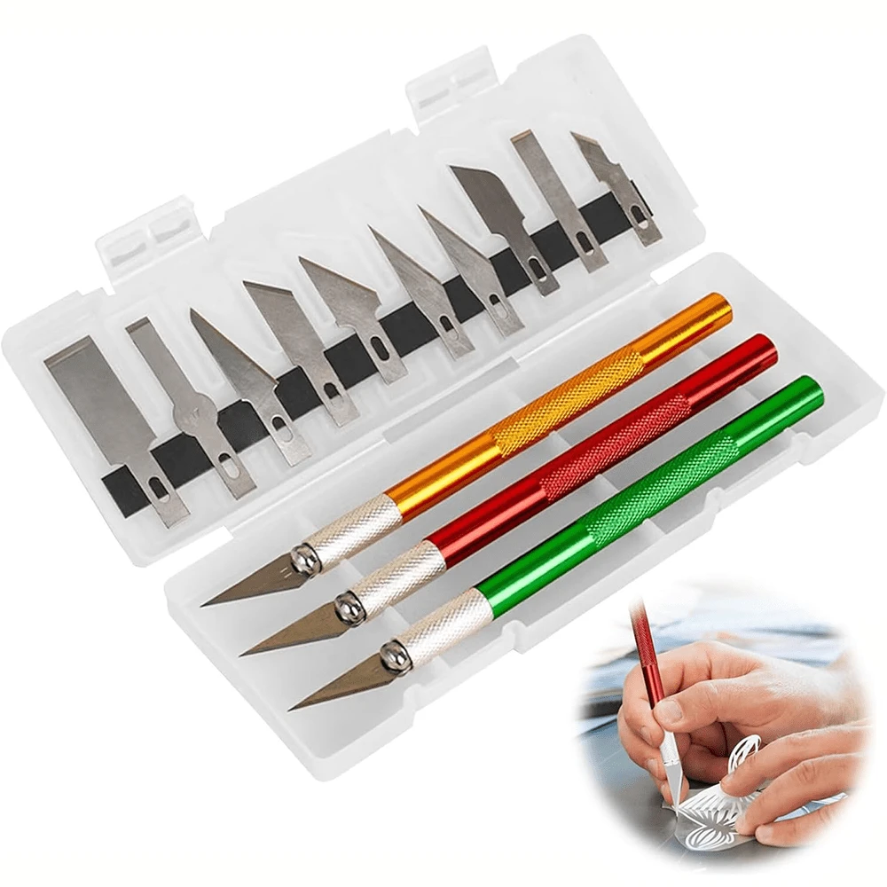 精密工艺刀套装 - 铝合金雕刻笔，色彩鲜艳，金属刀片，适用于精细纸张切割和DIY项目，手动操作，无需电池