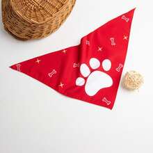 1 pieza Babero con estampado de huella de mascota, bufanda suave y cómoda para perro, toalla para babeo de cachorro, pañuelo con diseño de gato, accesorio para fotografía, impermeable y resistente a la suciedad, adecuado para todas las estaciones, también como regalo - Rojo - Ver 4