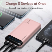 Cargador portátil de 10000 mAh, delgado, con entrada y salida USB C, banco de energía con pantalla LED, paquete de batería externa liviano, compatible con iPhon 14/13/12, iPa, etc. - Rosa - Ver 3