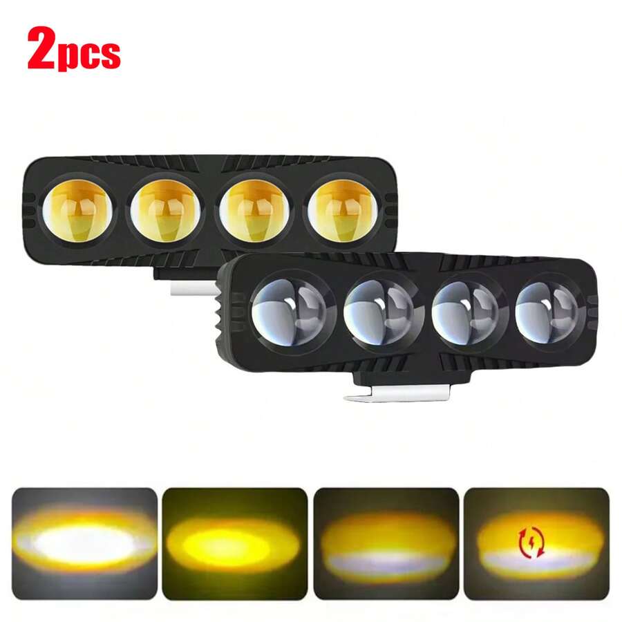 2 Pieces 120W LED Auxiliary Headlights With Magnifying Lens, 4 Modes, With Strobe Light, Suitable For Cars And Motorcycles. - A - View 1