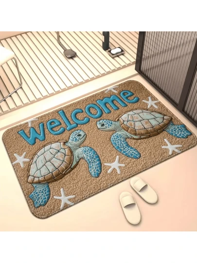 1pc Turtle Welcome Non-Slip Super Absorbent Microfiber Doormat - Quick Dry, Machine Washable, Stylish Home Decor, Suitable For High Traffic Areas, Indoor/Outdoor Use, Rectangular Shape, Indoor Outdoor Mat | Turtle Design | Quick Dry Mat, Turtle Decor, Patio Mat, Welcome Mat, Artistic Home Decor