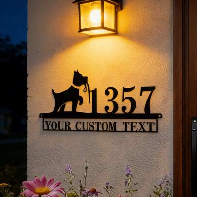 Placa de dirección personalizada, número de casa de perro, placa de número de casa exterior, placa de número de puerta personalizada, placa de dirección de metal, placa de dirección exterior, número de casa personalizado, regalo de inauguración de la casa, múltiples opciones...