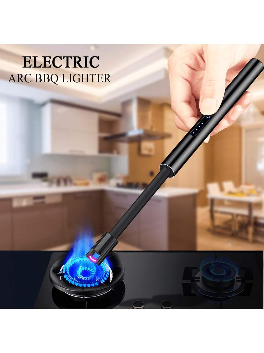 2-Pack USB-C Rechargeable Arc Lighters, Windproof & Flameless With 360° Flexible Neck For Grill, Camping, Kitchen, Fireplace, Candles - 黑色銀色 - 查看 1