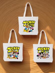 Colorful Cartoon Mickey & Minnie And Friends Tote Bag - Large Capacity, Buckle-Free Shoulder Bag, Suitable For Girls, Reinforced Edges, Ideal For Shopping, Travel And Daily Use, With Sturdy Handles Beach Bag Laptop Case - Multicolor - View 2