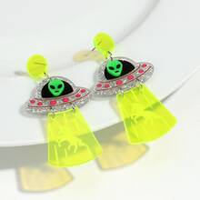 1 par de pendientes colgantes UFO de acrílico transparente fluorescente y de moda, lindos y extravagantes, adecuados para uso diario de mujeres - amarillo fluorescente - Ver 17