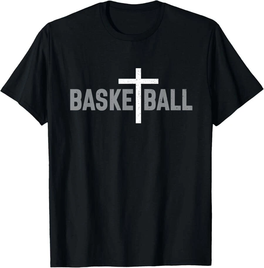 Men's Printed Short-Sleeved Shirt - A Men's Sports T-Shirt Featuring The Christian Basketball Cross Design, A Retro Printed Short-Sleeved Shirt, An Ideal Valentine's Day Gift, And Highly Suitable For Giving On Valentine's Day. Gifts For Relatives, Brothers, Friends, Parents, Teachers. Ideal Gifts For Men, Ideal Gifts For Women, Him/Her, Boyfriend/Girlfriend, Father/Mother, Family, Anniversary, Mother's Day, Birthday, Valentine's Day - Black - View 1