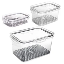 PLASUTIL Kit 3 Porta Frios Potes Hermético C/ Travas Cesto Escorredor 500ml 1,2 L e 4 L Alimentos Frutas Vegetais - Transparente - Visão 2