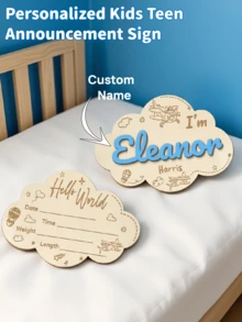 1pc Custom Kids Teen Announcement Sign, Personalized Newborn Name Wood Sign With Butterfly Shape, 2 Sizes, Round Wooden Birth Name Plaque, Hello World Reveal Photo Props, Perfect New Parent Souvenirs, Baby Birth Announcement Wooden Plate Baby Girl Boy Alphabet Graphic Monthly Milestone Card Hello World Newborn Logo, Baby Name Reveal, Shower Gift For Newborn, Gifts Back To School, Baby Gift, Gift For Kid, New Mom Gifts - 雲朵飛機 - 查看 11