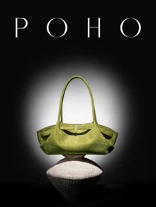 POHO品牌奢华麂皮大号长方形单肩包 - 橄榄绿 - 墨綠色 - 查看 2