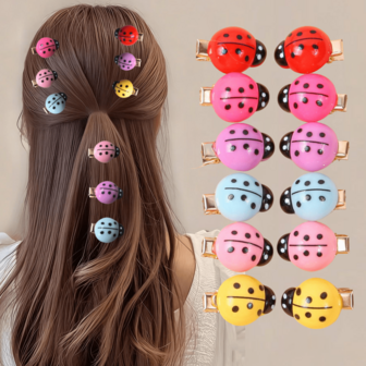 12pcs Cartoon Ladybug Hairclips, Fashionable Sweet Cute Versatile Casual Decorative Hair Accessories For Daily Wear, Gatherings, Parties