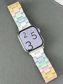 星光光滑硅胶表壳 + 亚克力塑料表带，兼容苹果 42mm 46mm 41mm 38mm 40mm 42mm 44mm 45mm 49mm 超薄日韩风女士表带，适用于 Series 10 9 8 SE 7 6 5 4 3，简约纯色运动腕带表带套装 - 香檳色 - 查看 6