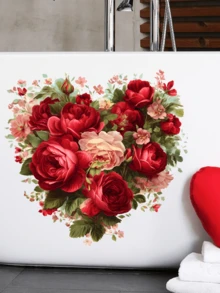 1片红色玫瑰心形墙贴，适用于卧室、客厅、书房，适合节日装饰，可移除半哑光自粘墙贴，家居装饰贴纸，乙烯基贴纸，春季装饰，为您的家增添活力，Rama装饰贴纸礼物，生日和毕业礼物