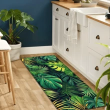 1 pieza Alfombra con estampado de hojas, tapete de lana sintética - Altamente absorbente, fácil de limpiar, adecuado para decoración del hogar, estilo rústico, entrada, interior, habitación, cocina, comedor, oficina pequeña/oficina en casa, fregadero, lavandería, felpudo, tapete de cocina, tapete antideslizante - Multicolor - Ver 7