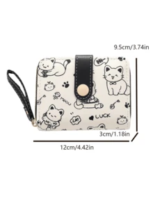 Women & Girls Cute Cat Design Wallet, Japanese Cat Themed Short Wallet, Adorable Cartoon Cat Design, Zipper Wallet With Card Slots And Coin Pouch, Essential For Cat Lovers - Multicolor - View 10