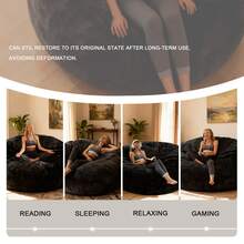 4-Foot Adult Giant Beanbag Chair, Memory Foam Chair, Extra Soft Plush Beanbag Chair, King Size Beanbag Chair, Muebles Sala, Relaxing Reading Chair, Suitable For Bedrooms And College Dormitories - Black - View 6