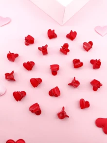 20 piezas/paquete Pinzas para el cabello con forma de corazón rojo de 2 cm de plástico, adecuadas para accesorios de moda para el cabello en el Día de San Valentín, elegantes ganchos para el cabello, pinzas casuales para el cabello de mujer - Rojo - Ver 6